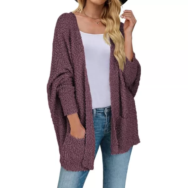 ZESICA Womens 2024 Fall Winter Popcorn Long Sleeve Open Front Chunky Knit Oversized Cardigan Sweater CoatMaroon