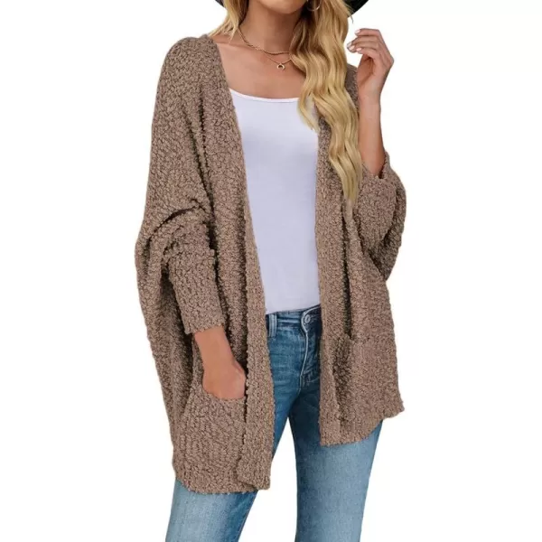 ZESICA Womens 2024 Fall Winter Popcorn Long Sleeve Open Front Chunky Knit Oversized Cardigan Sweater CoatMocha