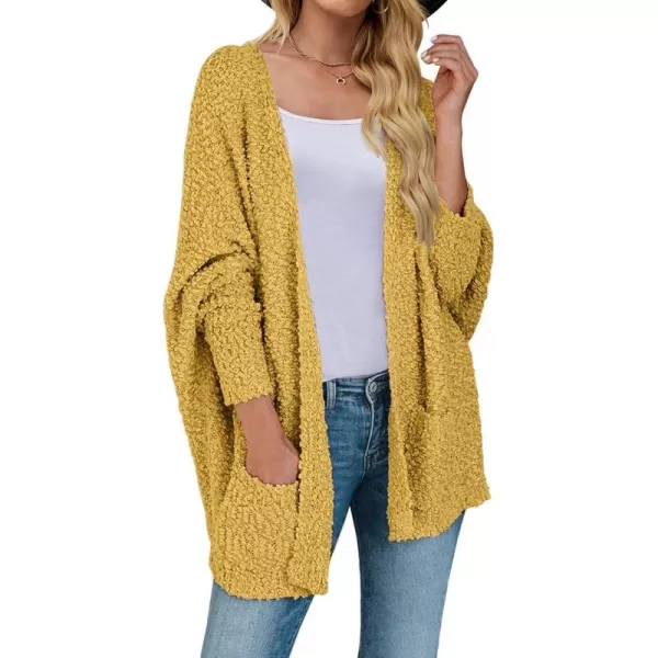 ZESICA Womens 2024 Fall Winter Popcorn Long Sleeve Open Front Chunky Knit Oversized Cardigan Sweater CoatMustard