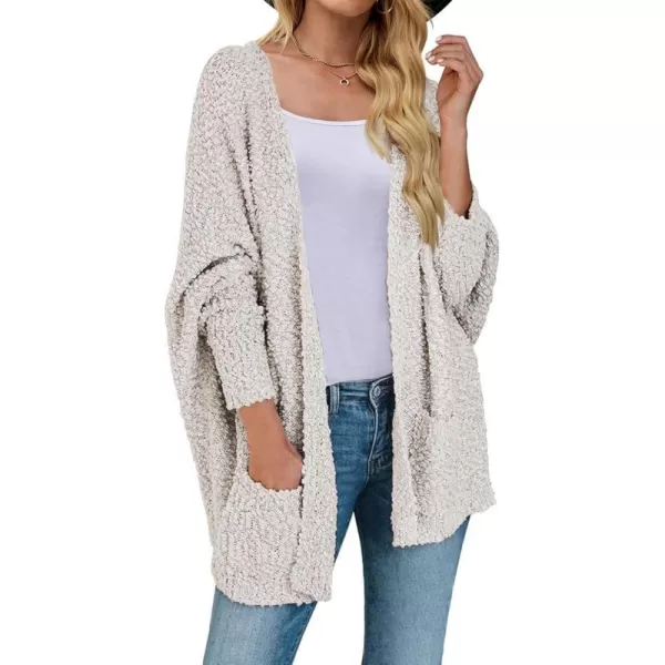 ZESICA Womens 2024 Fall Winter Popcorn Long Sleeve Open Front Chunky Knit Oversized Cardigan Sweater CoatOffwhite