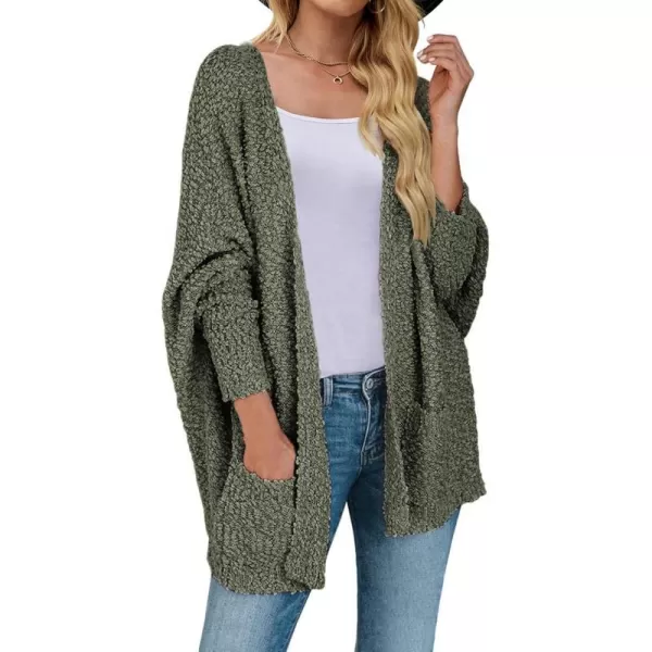 ZESICA Womens 2024 Fall Winter Popcorn Long Sleeve Open Front Chunky Knit Oversized Cardigan Sweater CoatOlive