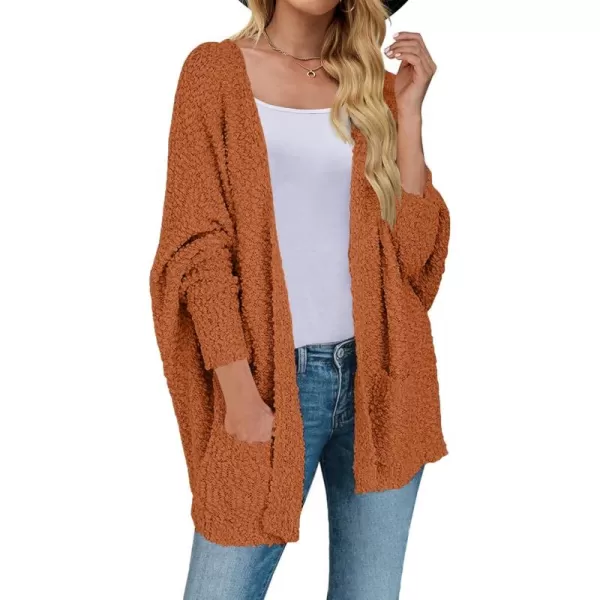 ZESICA Womens 2024 Fall Winter Popcorn Long Sleeve Open Front Chunky Knit Oversized Cardigan Sweater CoatOrange