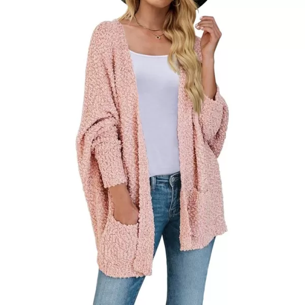 ZESICA Womens 2024 Fall Winter Popcorn Long Sleeve Open Front Chunky Knit Oversized Cardigan Sweater CoatPink
