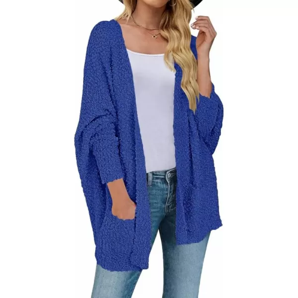 ZESICA Womens 2024 Fall Winter Popcorn Long Sleeve Open Front Chunky Knit Oversized Cardigan Sweater CoatRoyal Blue