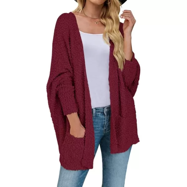 ZESICA Womens 2024 Fall Winter Popcorn Long Sleeve Open Front Chunky Knit Oversized Cardigan Sweater CoatWine