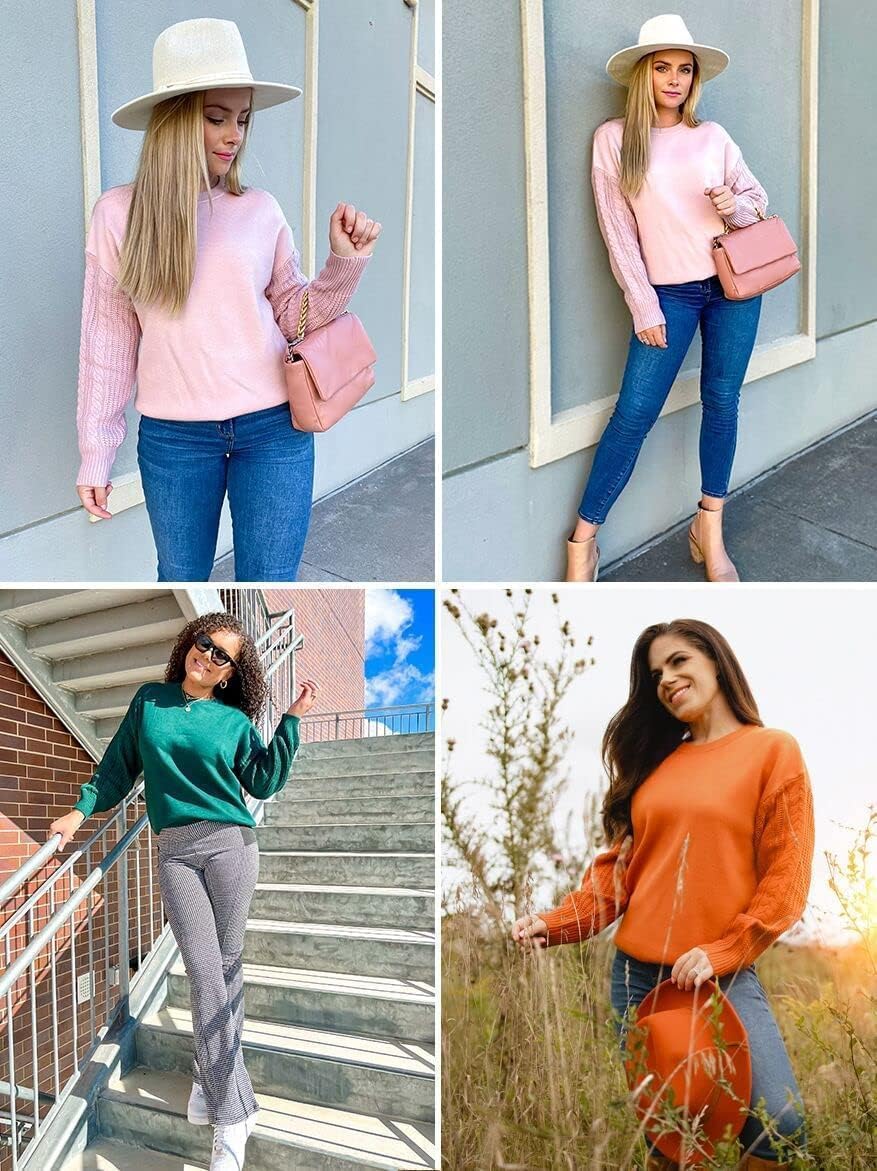 ZESICA Womens 2024 Fall Long Sleeve Crew Neck Solid Color Cable Knit Chunky Casual Oversized Pullover Sweater TopsCoral