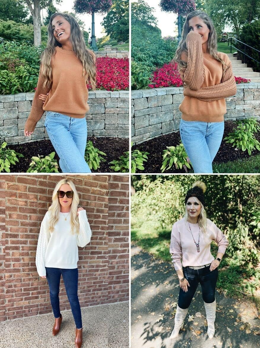 ZESICA Womens 2024 Fall Long Sleeve Crew Neck Solid Color Cable Knit Chunky Casual Oversized Pullover Sweater TopsCoral