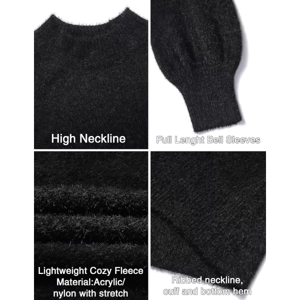 ZESICA Womens 2024 Casual Turtleneck Long Puff Sleeve Soft Fuzzy Knit Bodycon Pullover Mini Sweater DressAllblack