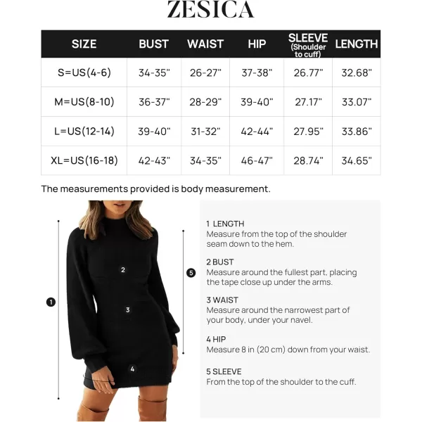 ZESICA Womens 2024 Casual Turtleneck Long Puff Sleeve Soft Fuzzy Knit Bodycon Pullover Mini Sweater DressAllblack
