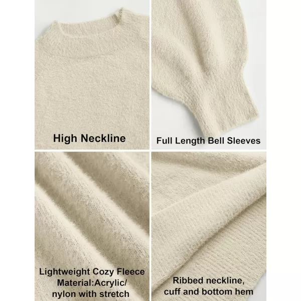 ZESICA Womens 2024 Casual Turtleneck Long Puff Sleeve Soft Fuzzy Knit Bodycon Pullover Mini Sweater DressApricot