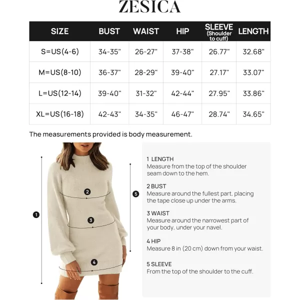ZESICA Womens 2024 Casual Turtleneck Long Puff Sleeve Soft Fuzzy Knit Bodycon Pullover Mini Sweater DressApricot
