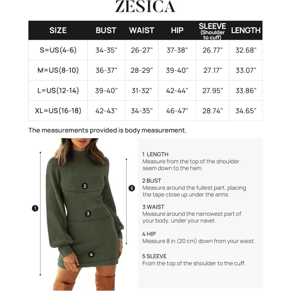 ZESICA Womens 2024 Casual Turtleneck Long Puff Sleeve Soft Fuzzy Knit Bodycon Pullover Mini Sweater DressArmygreen