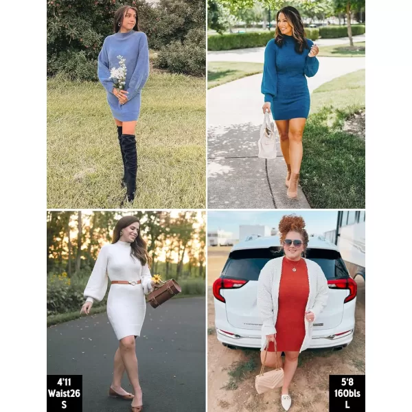 ZESICA Womens 2024 Casual Turtleneck Long Puff Sleeve Soft Fuzzy Knit Bodycon Pullover Mini Sweater DressCamel