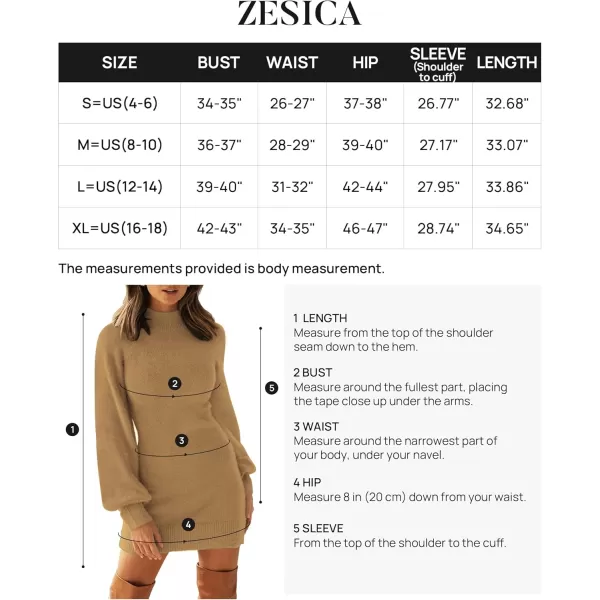ZESICA Womens 2024 Casual Turtleneck Long Puff Sleeve Soft Fuzzy Knit Bodycon Pullover Mini Sweater DressCamel
