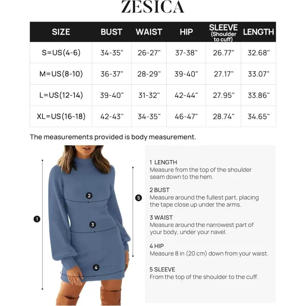 ZESICA Womens 2024 Casual Turtleneck Long Puff Sleeve Soft Fuzzy Knit Bodycon Pullover Mini Sweater DressDarkblue