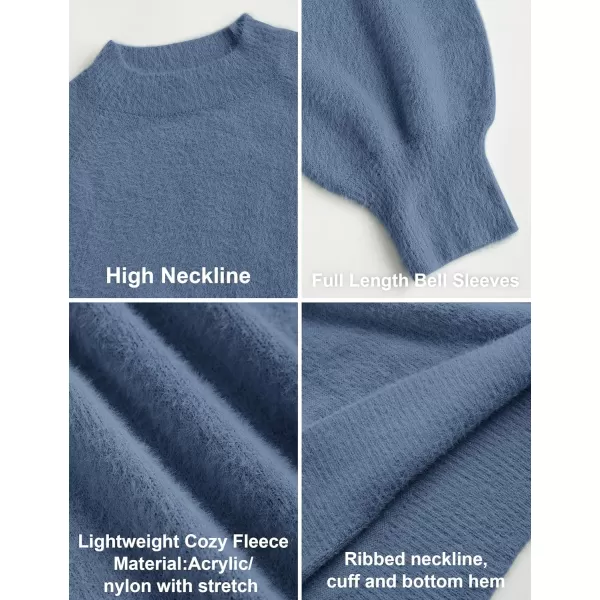 ZESICA Womens 2024 Casual Turtleneck Long Puff Sleeve Soft Fuzzy Knit Bodycon Pullover Mini Sweater DressDarkblue