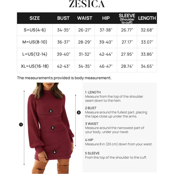 ZESICA Womens 2024 Casual Turtleneck Long Puff Sleeve Soft Fuzzy Knit Bodycon Pullover Mini Sweater DressDarkred