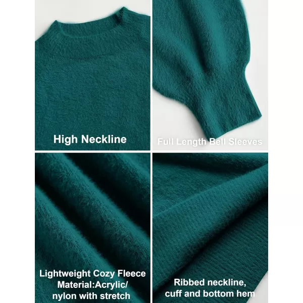 ZESICA Womens 2024 Casual Turtleneck Long Puff Sleeve Soft Fuzzy Knit Bodycon Pullover Mini Sweater DressForestgreen