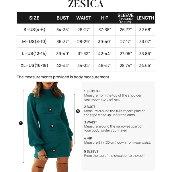 ZESICA Womens 2024 Casual Turtleneck Long Puff Sleeve Soft Fuzzy Knit Bodycon Pullover Mini Sweater DressForestgreen