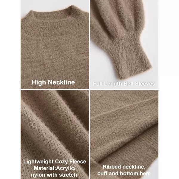 ZESICA Womens 2024 Casual Turtleneck Long Puff Sleeve Soft Fuzzy Knit Bodycon Pullover Mini Sweater DressKhaki