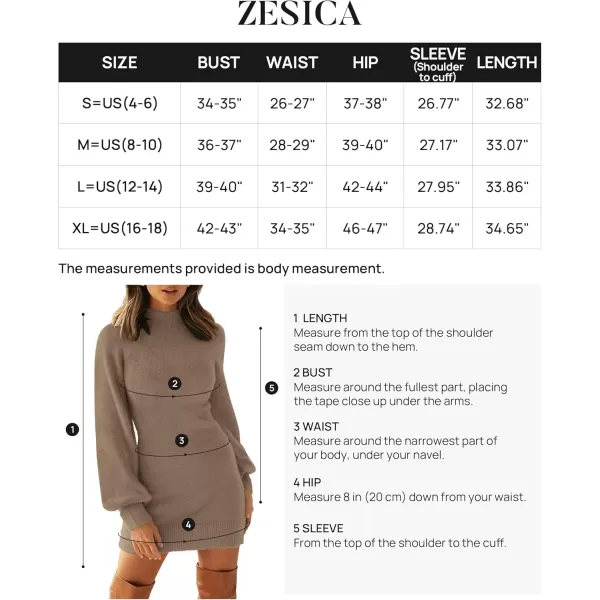 ZESICA Womens 2024 Casual Turtleneck Long Puff Sleeve Soft Fuzzy Knit Bodycon Pullover Mini Sweater DressKhaki