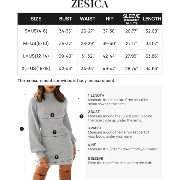 ZESICA Womens 2024 Casual Turtleneck Long Puff Sleeve Soft Fuzzy Knit Bodycon Pullover Mini Sweater DressLightgrey