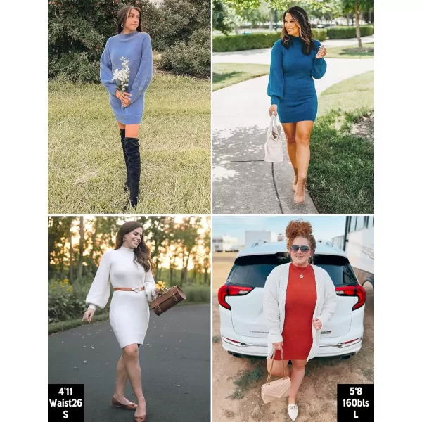 ZESICA Womens 2024 Casual Turtleneck Long Puff Sleeve Soft Fuzzy Knit Bodycon Pullover Mini Sweater DressLightgrey