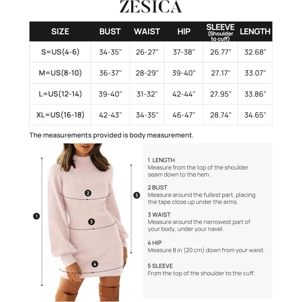 ZESICA Womens 2024 Casual Turtleneck Long Puff Sleeve Soft Fuzzy Knit Bodycon Pullover Mini Sweater DressLightpink
