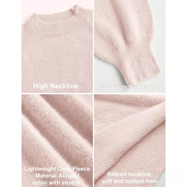 ZESICA Womens 2024 Casual Turtleneck Long Puff Sleeve Soft Fuzzy Knit Bodycon Pullover Mini Sweater DressLightpink