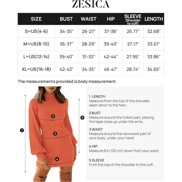 ZESICA Womens 2024 Casual Turtleneck Long Puff Sleeve Soft Fuzzy Knit Bodycon Pullover Mini Sweater DressOrange