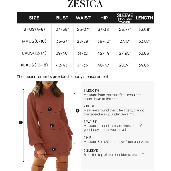 ZESICA Womens 2024 Casual Turtleneck Long Puff Sleeve Soft Fuzzy Knit Bodycon Pullover Mini Sweater DressRust