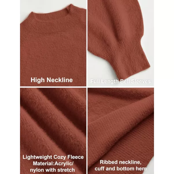 ZESICA Womens 2024 Casual Turtleneck Long Puff Sleeve Soft Fuzzy Knit Bodycon Pullover Mini Sweater DressRust