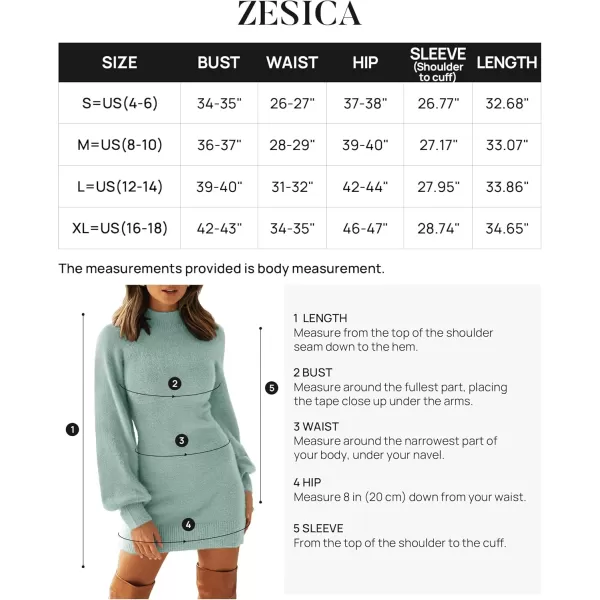 ZESICA Womens 2024 Casual Turtleneck Long Puff Sleeve Soft Fuzzy Knit Bodycon Pullover Mini Sweater DressSage