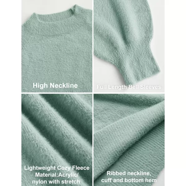 ZESICA Womens 2024 Casual Turtleneck Long Puff Sleeve Soft Fuzzy Knit Bodycon Pullover Mini Sweater DressSage