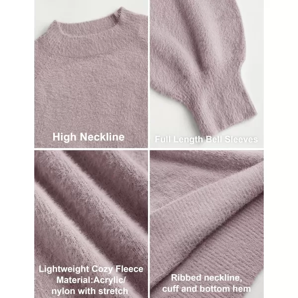 ZESICA Womens 2024 Casual Turtleneck Long Puff Sleeve Soft Fuzzy Knit Bodycon Pullover Mini Sweater DressTaro