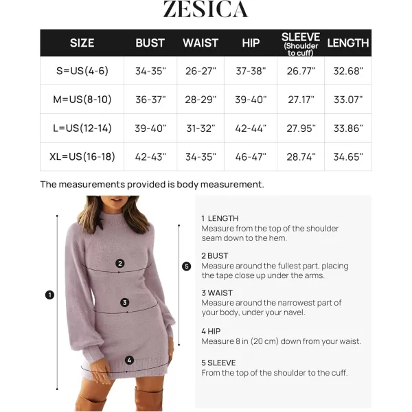 ZESICA Womens 2024 Casual Turtleneck Long Puff Sleeve Soft Fuzzy Knit Bodycon Pullover Mini Sweater DressTaro