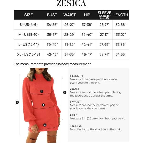 ZESICA Womens 2024 Casual Turtleneck Long Puff Sleeve Soft Fuzzy Knit Bodycon Pullover Mini Sweater DressTomato