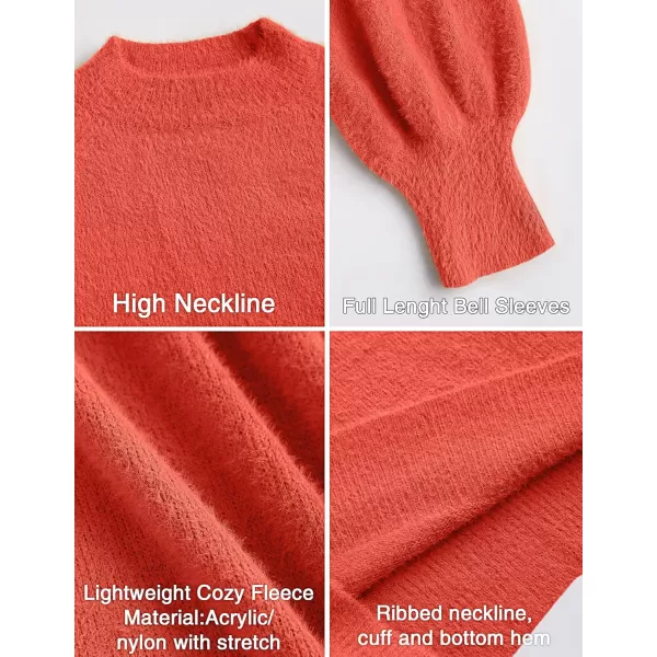 ZESICA Womens 2024 Casual Turtleneck Long Puff Sleeve Soft Fuzzy Knit Bodycon Pullover Mini Sweater DressTomato