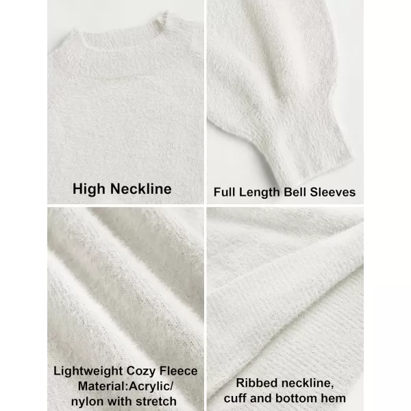 ZESICA Womens 2024 Casual Turtleneck Long Puff Sleeve Soft Fuzzy Knit Bodycon Pullover Mini Sweater DressWhite