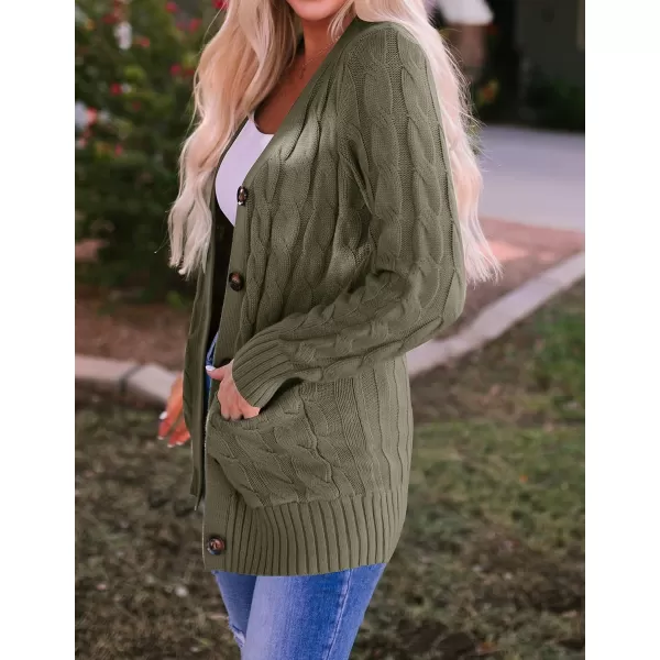ZESICA Womens 2024 Fall Casual Long Sleeve Button Down Open Front Cable Knit Cardigan Sweater CoatArmygreen