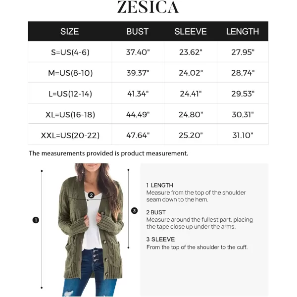 ZESICA Womens 2024 Fall Casual Long Sleeve Button Down Open Front Cable Knit Cardigan Sweater CoatArmygreen