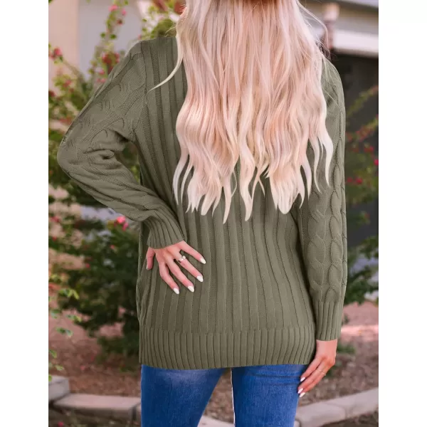 ZESICA Womens 2024 Fall Casual Long Sleeve Button Down Open Front Cable Knit Cardigan Sweater CoatArmygreen