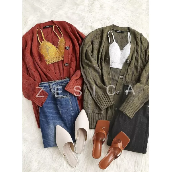 ZESICA Womens 2024 Fall Casual Long Sleeve Button Down Open Front Cable Knit Cardigan Sweater CoatArmygreen