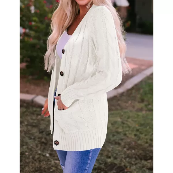 ZESICA Womens 2024 Fall Casual Long Sleeve Button Down Open Front Cable Knit Cardigan Sweater CoatBeige