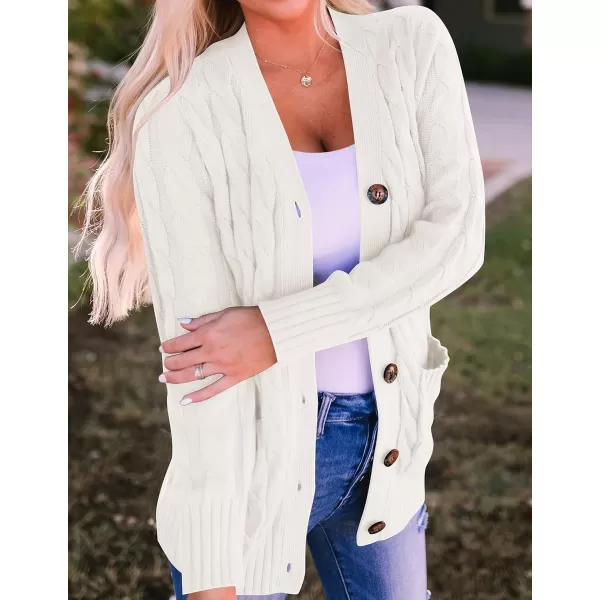 ZESICA Womens 2024 Fall Casual Long Sleeve Button Down Open Front Cable Knit Cardigan Sweater CoatBeige