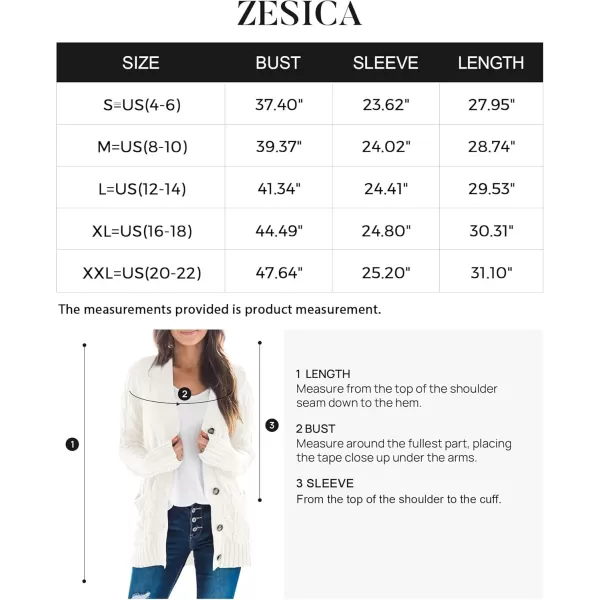 ZESICA Womens 2024 Fall Casual Long Sleeve Button Down Open Front Cable Knit Cardigan Sweater CoatBeige