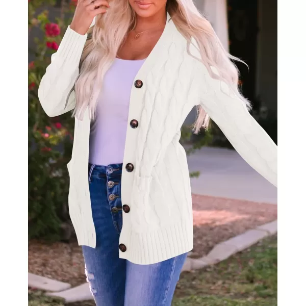 ZESICA Womens 2024 Fall Casual Long Sleeve Button Down Open Front Cable Knit Cardigan Sweater CoatBeige