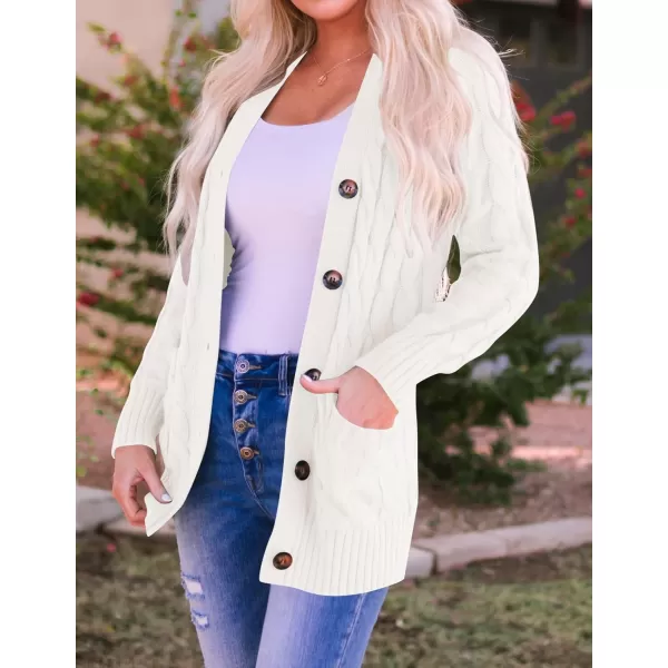 ZESICA Womens 2024 Fall Casual Long Sleeve Button Down Open Front Cable Knit Cardigan Sweater CoatBeige