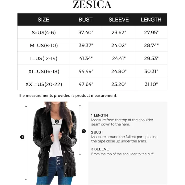 ZESICA Womens 2024 Fall Casual Long Sleeve Button Down Open Front Cable Knit Cardigan Sweater CoatBlack2