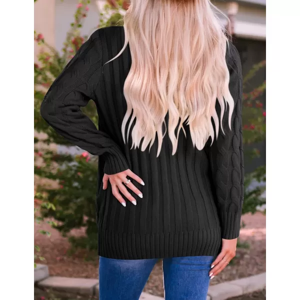 ZESICA Womens 2024 Fall Casual Long Sleeve Button Down Open Front Cable Knit Cardigan Sweater CoatBlack2